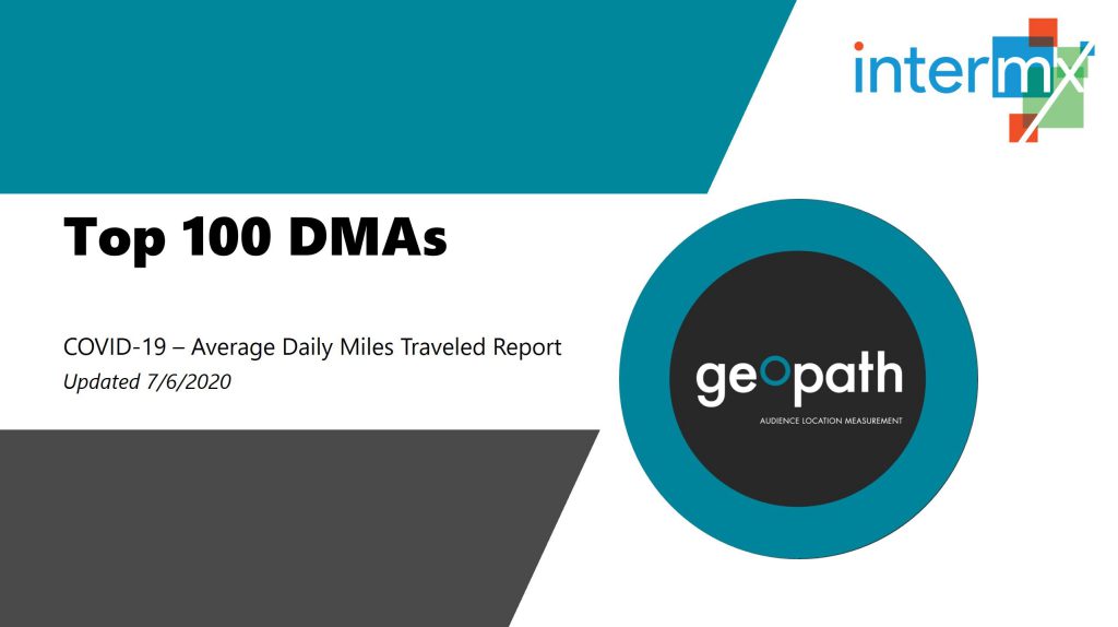 Top 100 DMAs Report (Updated Data Through July 3rd) <br/> <span style='color:#000000;font-size: 18px;'>Significant growth in average daily miles traveled since April Lows.</span>