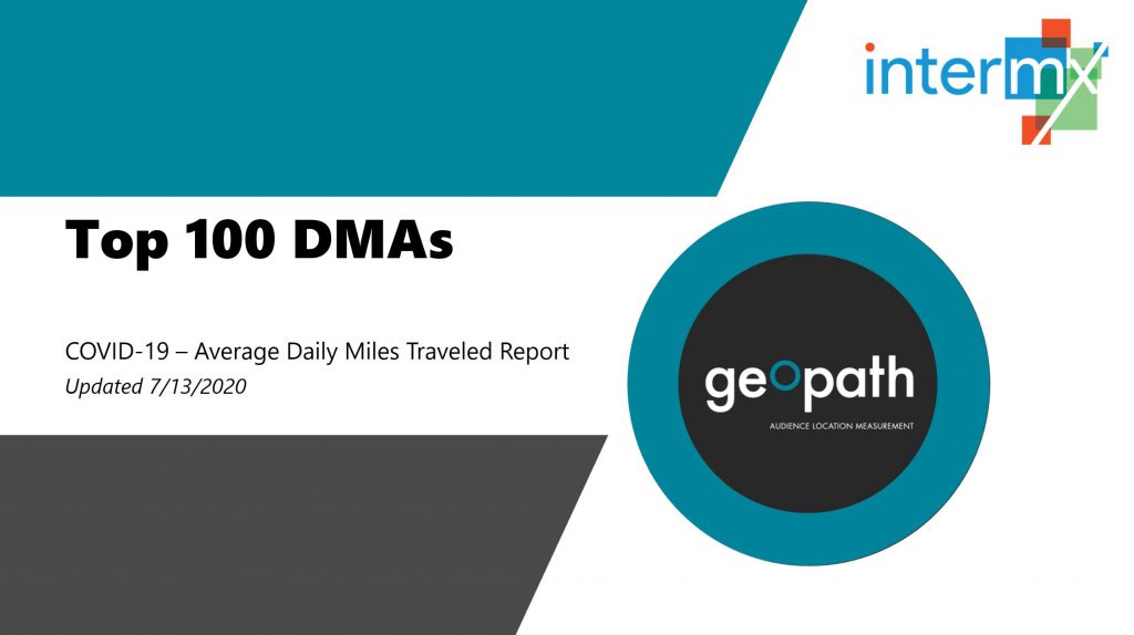 Top 100 DMAs Report (Updated Data Through July 9th) <br/> <span style='color:#000000;font-size: 18px;'>Average daily miles traveled remains well above the April low-points</span>